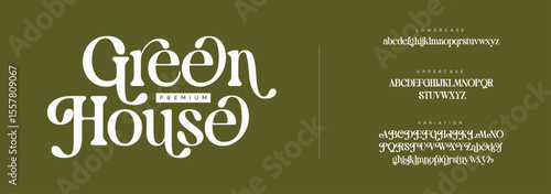 Green house, Elegant Font Uppercase Lowercase and Number. Classic Lettering Minimal Fashion Designs. Typography modern Serif fonts regular decorative vintage concept.
