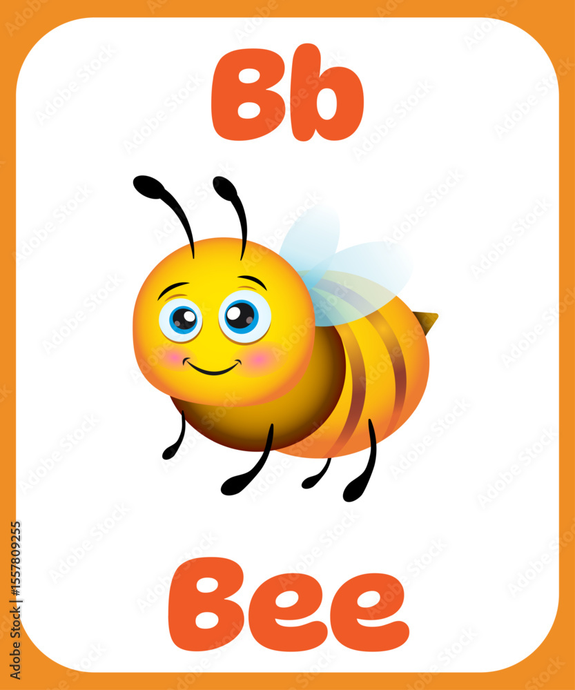 Obraz premium Cute cartoon bee with letter B. Learning card alphabet. Letter B. Cute cartoon illustrations.