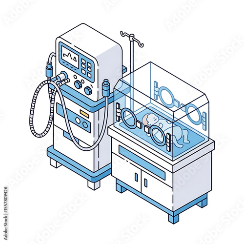 Neonatal incubator and ventilator for intensive newborn care.