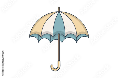 Cartoon umbrella vector illustration in pastel colors with soft falling raindrops, perfect for rainy day kids graphics, nursery art, and seamless weather backgrounds
