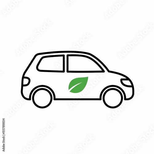 Eco-Friendly Vehicle Icon with Leaf Symbol, Representing Sustainable Transportation and Green Technology for Modern Urban Living and Environmental Awareness