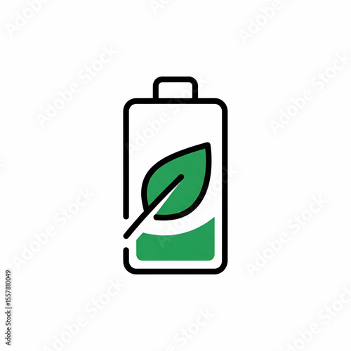Eco-Friendly Battery Icon with Green Leaf Symbolizing Sustainability and Clean Energy for Environmental Initiatives and Technology Solutions