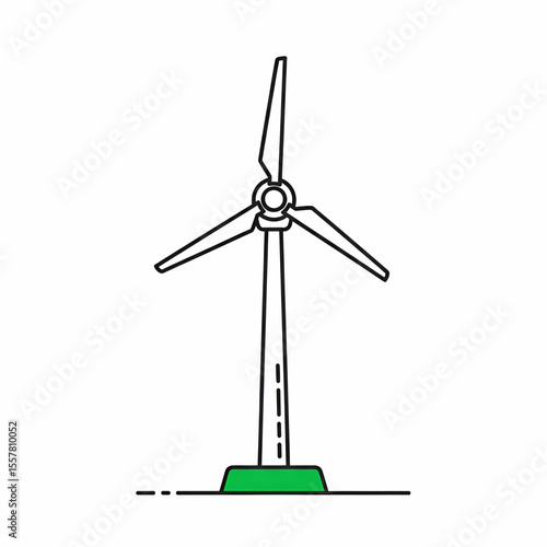 Minimalistic Illustration of a Wind Turbine with Green Base for Sustainable Energy Concepts and Eco-Friendly Design Elements