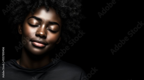 Wallpaper Mural Serene woman with curly hair on black background Torontodigital.ca