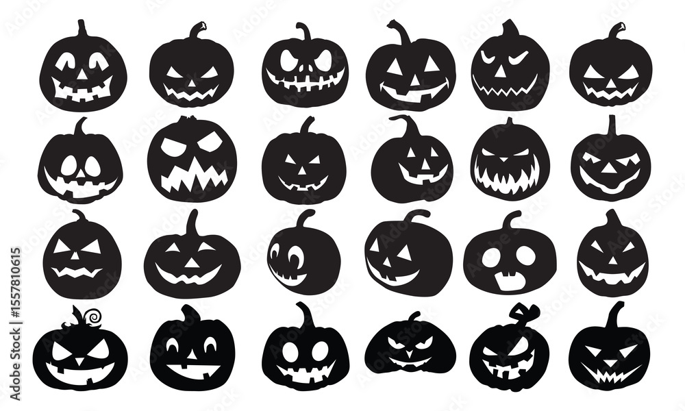 Halloween pumpkin set of silhouette theme, Isolated on white background. Halloween pumpkin set of silhouette theme, Isolated on white background.