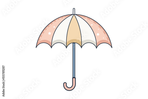 Umbrella in cartoon rain scene, pastel flat vector illustration for children’s seasonal themes, seamless patterns, and educational content
