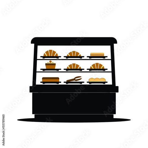 Bakery display case filled with pastries in an airport cafe setting  