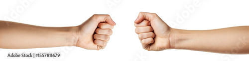 Clenched Fist and Forearm: A Close-Up of a Light-Skinned Hand Firmly Closed, Extending from a Forearm, Isolated on a White Background