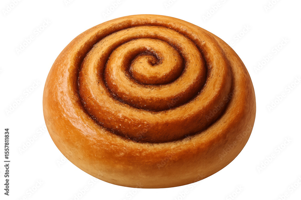 Fototapeta premium Freshly baked cinnamon roll, swirling with cinnamon and sugar, isolated on transparent background
