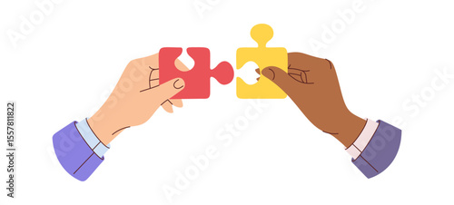 Business hands joining puzzles cartoon