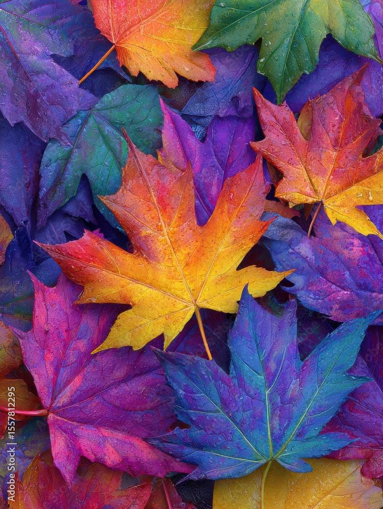 Obraz premium Colourful autumn maple leaves on the ground, vibrant square background
