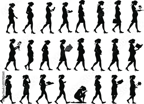 Pregnant woman silhouette vector set with graceful poses