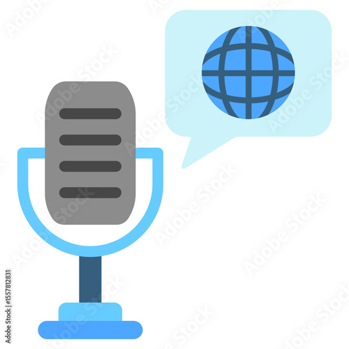 Podcast mini illustration flat color icon, use for journalist, broadcasting, news and media UI, UX kit, app and web development, digital or print.