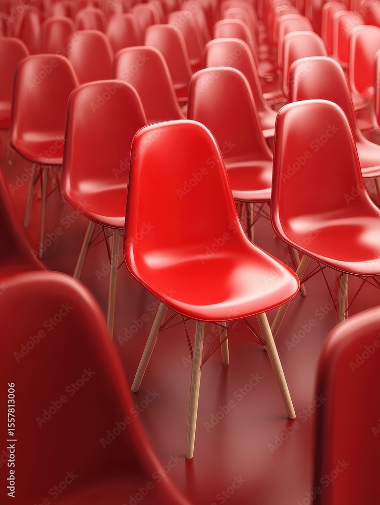 Obraz premium Red chair standing out from the crowd. Business concept. Special successful job candidate person who stands out from the crowd.