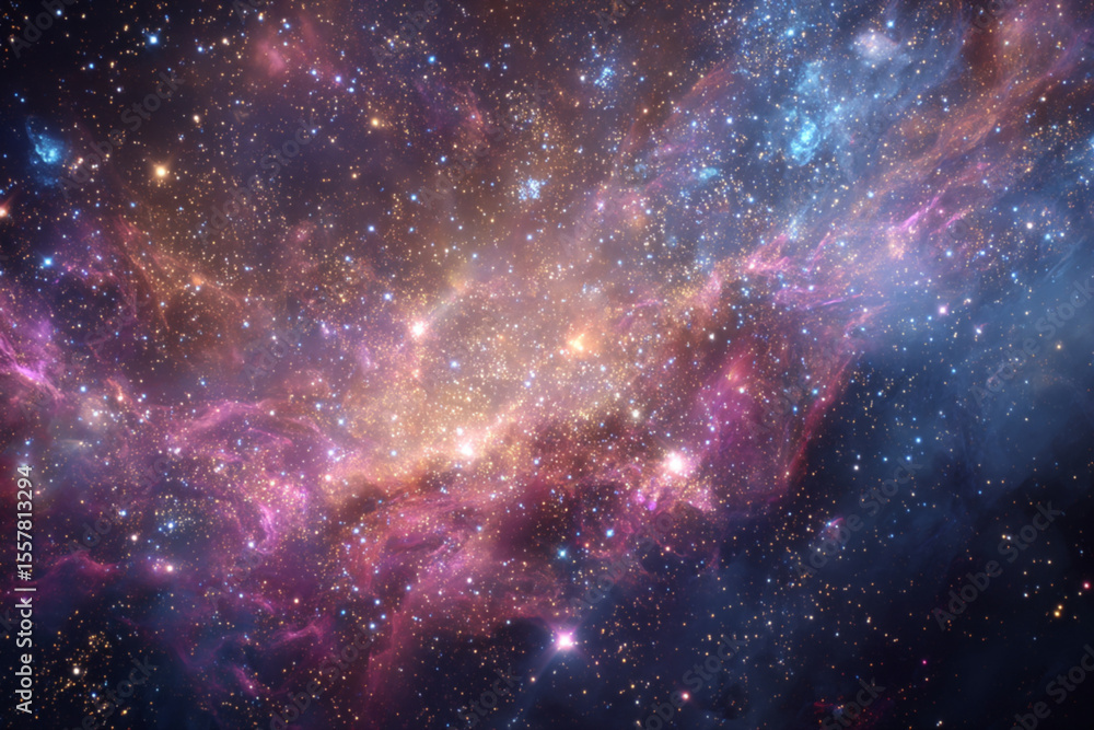 Obraz premium Cosmic view of a vibrant galaxy filled with stars and colorful nebulae in deep space during the night sky