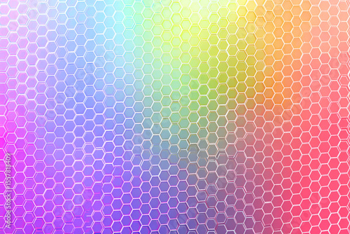 Colorful honeycomb pattern with gradient shades blending from purple to yellow
