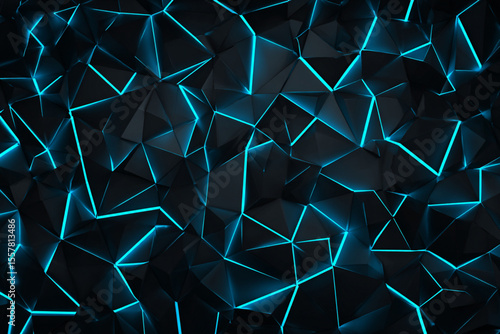 Abstract black and blue geometric pattern with glowing accents in a modern digital design