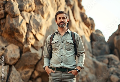 Dramatic outdoor portrait of a male geologist
