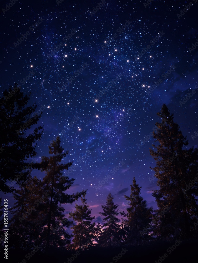 Enchanting celestial nightscape with orion constellation over silhouetted trees. Enchanting celestial nightscape with orion constellation over silhouetted trees.