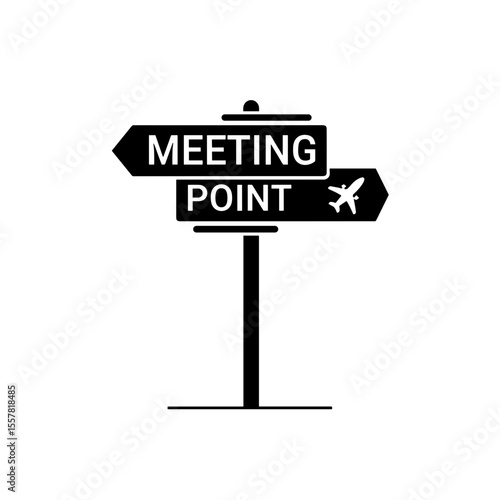 Meeting point sign in airport indicating locations for arrivals and departures  