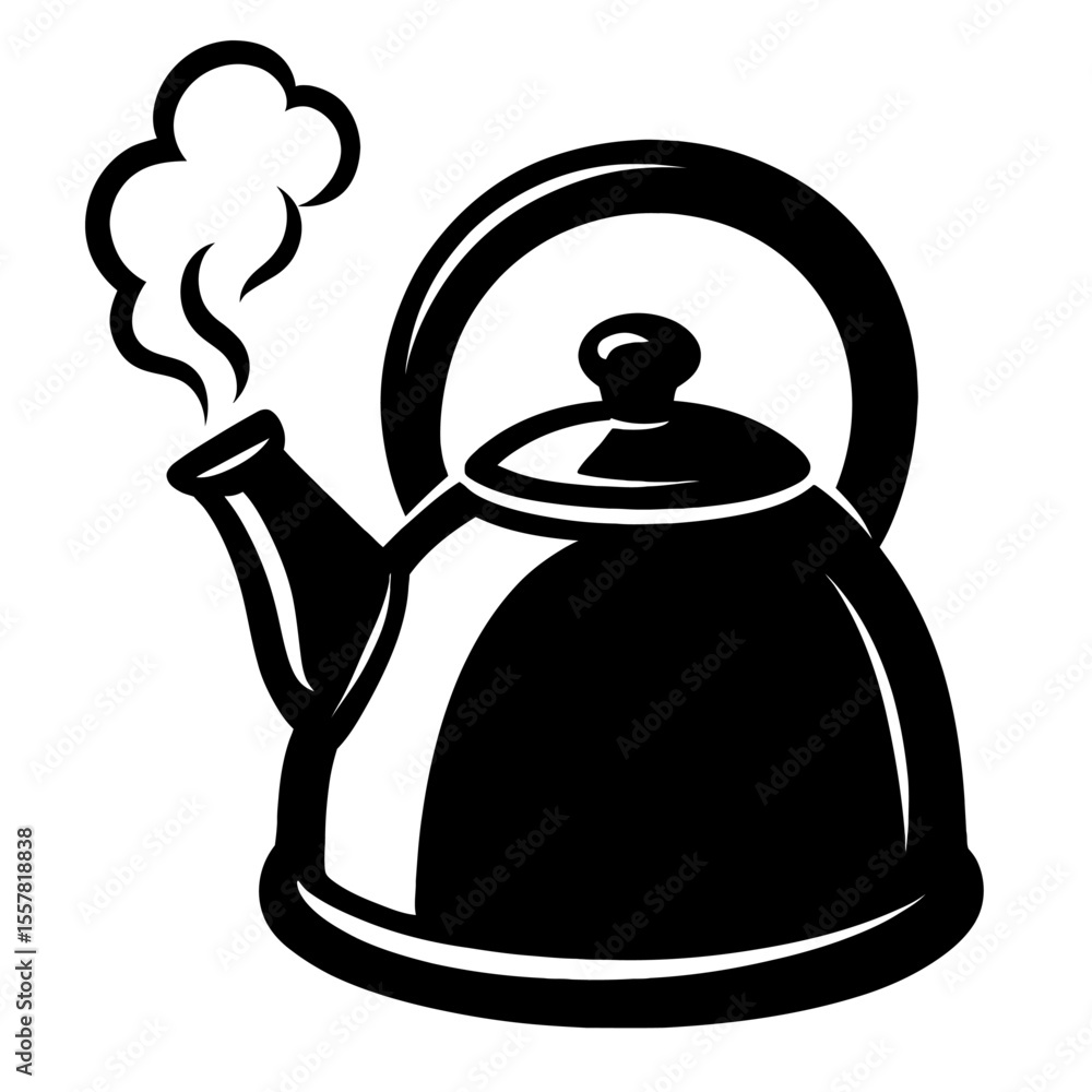 Obraz premium Black and White Vector Icon of a Steaming Teakettle for Hot Water or Beverages