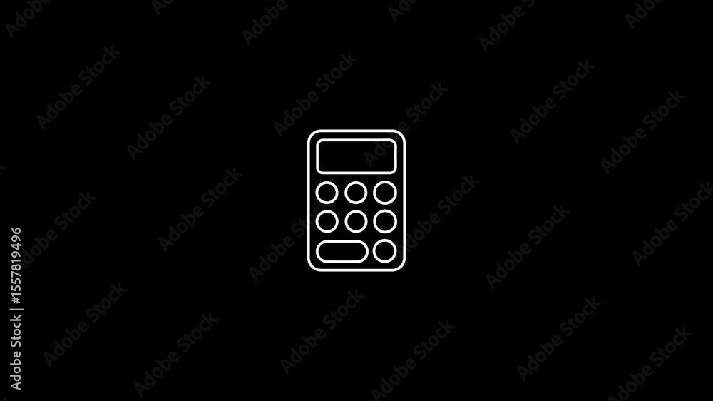 A sleek, modern calculator linear icon animates on a black background. The icon glows softly as it appears from the center, with buttons lighting up one by one, showing a simple math calculation. A sleek, modern calculator linear icon animates on a black background. The icon glows softly as it appears from the center, with buttons lighting up one by one, showing a simple math calculation.
