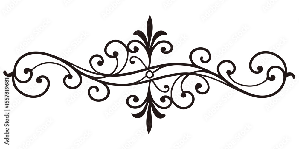 Elegant ornamental page divider with intricate swirls and floral motifs in black design Elegant ornamental page divider with intricate swirls and floral motifs in black design