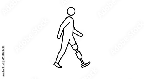 Man walking with prosthetic leg on white background  