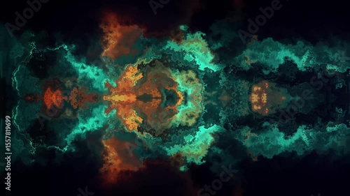 Wallpaper Mural Ink Flow Symphony, Dynamic Abstract Background Ink Nebula Vibrant Liquid Movement, Swirling Liquid Colors. Cyan and Orange Paints Spreads on Black Surface. Abstract Ink Splatter on Surface Seamless. Torontodigital.ca