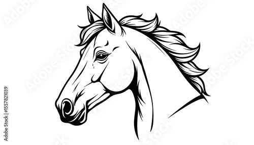 icon  of a horse's head in detailed line art style on a white background, copy space
