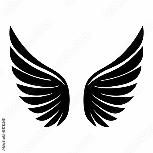 Wings vector illustration featuring bird eagle angel feather silhouette design logo symbol tattoo flying heart love icon hawk dove animal sign art black fly set