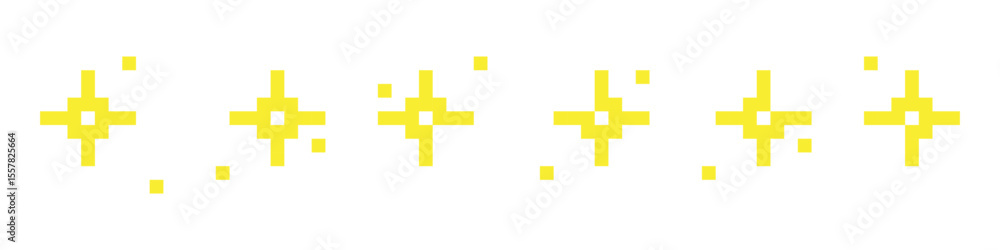 Obraz premium Pixel shine star icons. Sparkling retro stars in 8-bit style