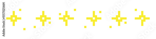 Pixel shine star icons. Sparkling retro stars in 8-bit style