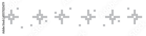 Pixel shine star icons. Sparkling retro stars in 8-bit style