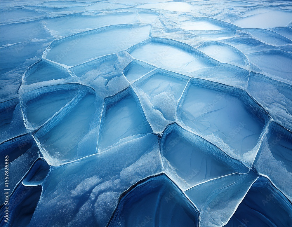 Obraz premium frozen textured ice sheet with intricate cracks