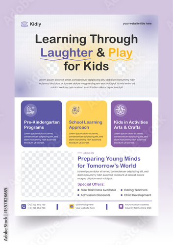 Kids learning school flyer or poster design template