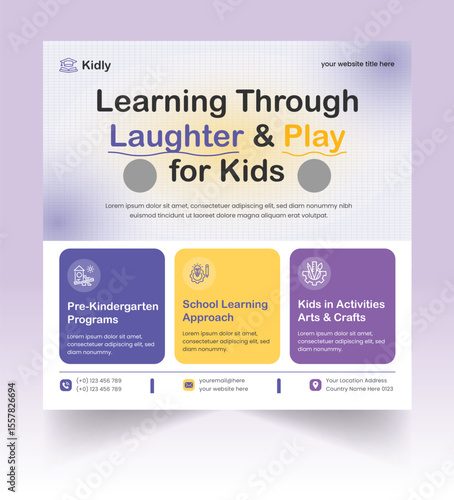 Kids school social media post square banner design template