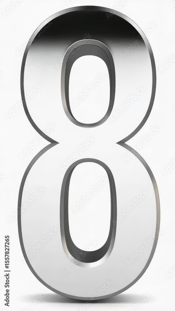 Shiny metallic number eight isolated on clean white backdrop, numerical figure with gray and silver gradient reflective surface Shiny metallic number eight isolated on clean white backdrop, numerical figure with gray and silver gradient reflective surface