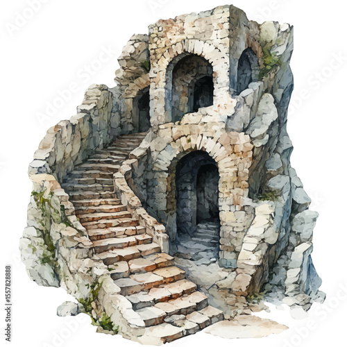 watercolor of Hidden Chambers, vector, isolated on a white background.