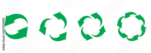 Cyclic rotation icon set. Reiteration or renewal symbol. Recycling sign on transparent background. Vector illustration.