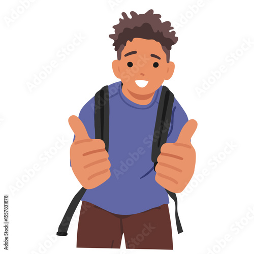 Energetic schoolboy teenage cartoon character gesturing double thumbsup approving education is fun