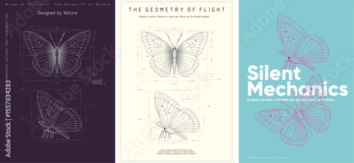 A poster featuring a butterfly drawn with technical precision. Nature’s geometry visualized through symmetry, structure, and organic design—flight mapped by evolutionary intelligence.