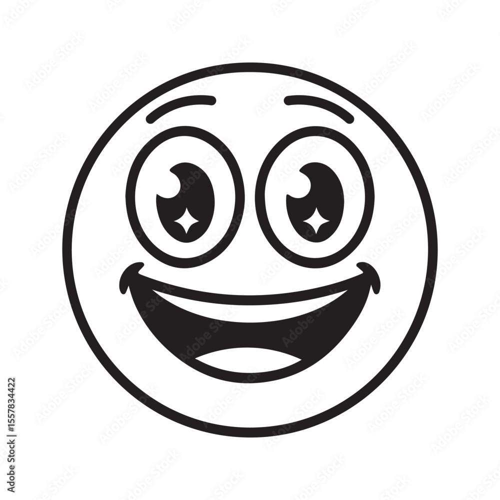 Obraz premium Happy Emoticon Black Outline Big Eyes Wide Grin emoji
