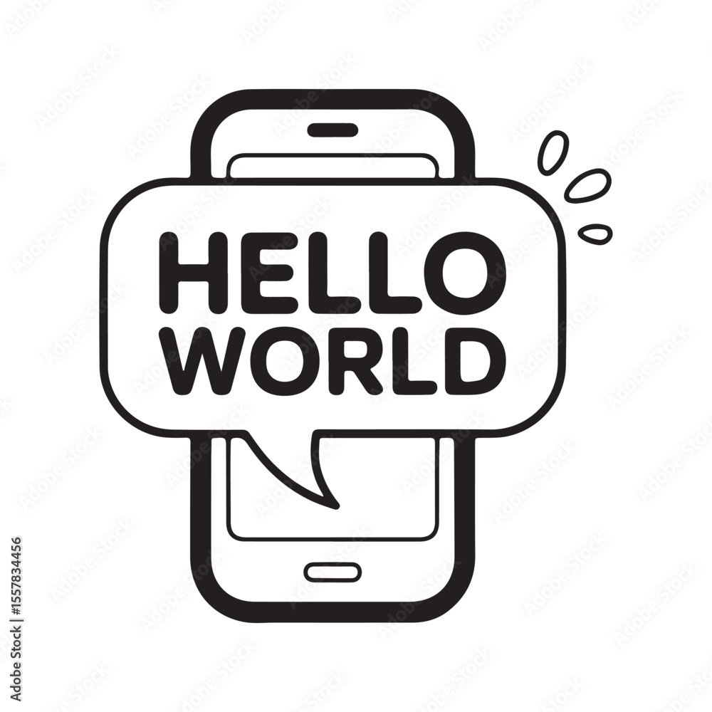 Smartphone Hello World Speech Bubble Black Outline Smartphone Hello World Speech Bubble Black Outline