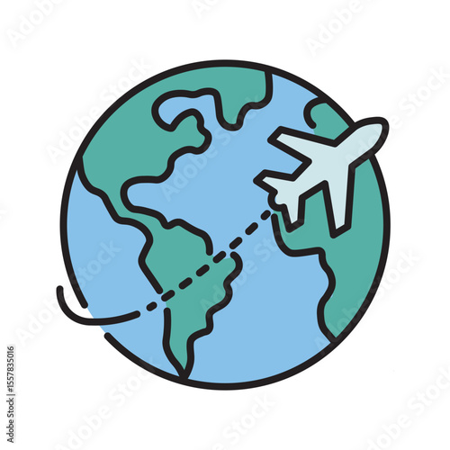 Airplane Flying Around Teal and Blue Earth Globe world
