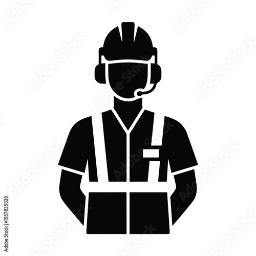 Airport technical staff member wearing headset and uniform - Concept of Things to do in airport  