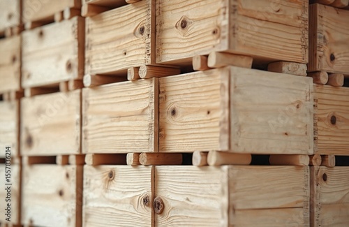 Wallpaper Mural Wooden crates stacked. Pine wood background, natural pattern texture. Used for construction, storage, display. Rustic vibe, vintage style, home decor. Wood material. Torontodigital.ca