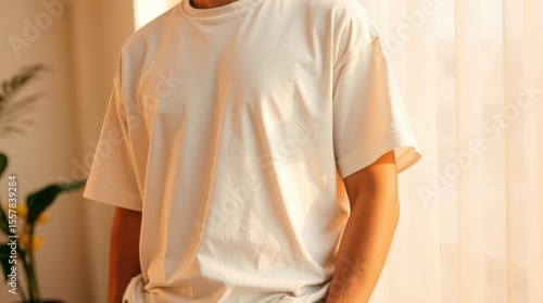 Soft Light Illuminates Cream-Colored T-Shirt Detail