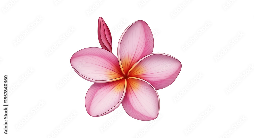 Fototapeta premium Beautiful pink plumeria flower with a bud isolated on transparent background