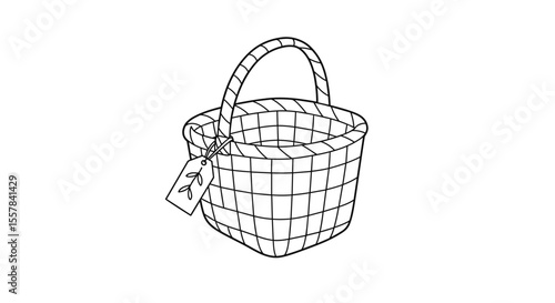 Wireframe basket with handle and tag design in simple style  